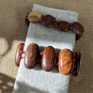 Wood bead stretchy bracelets set of 2 dark statement island tropical